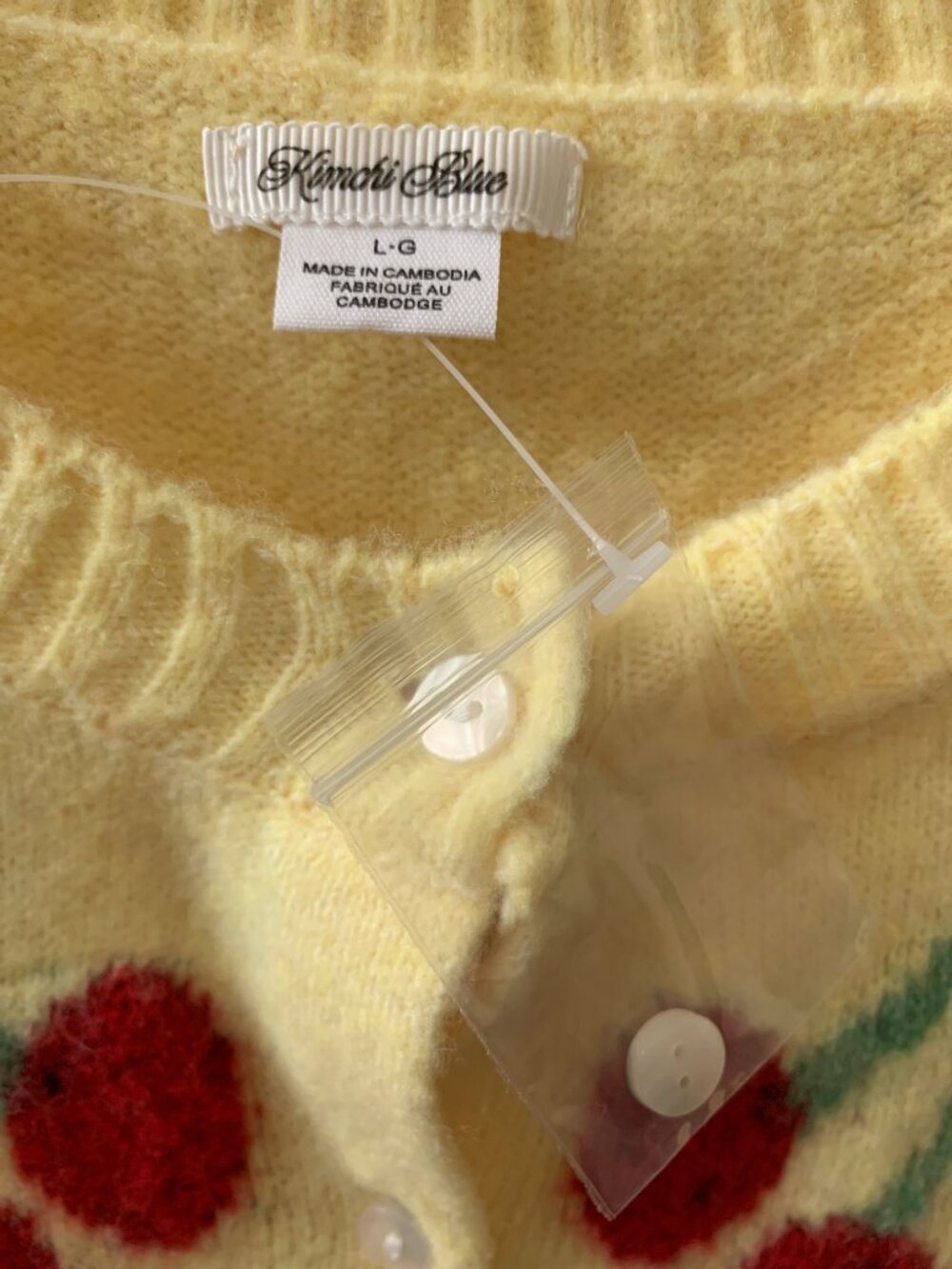 KIMCHI BLUE x URBAN OUTFITTERS Cherry Knit Sweater Top in Yellow Sz LARGE - Picture 3 of 5